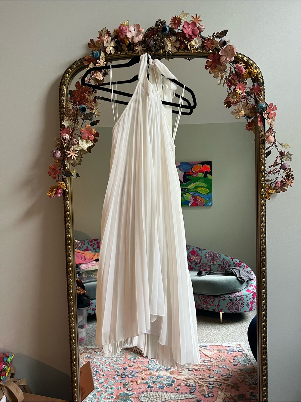 Elegant White Halter Backless Midi Dress